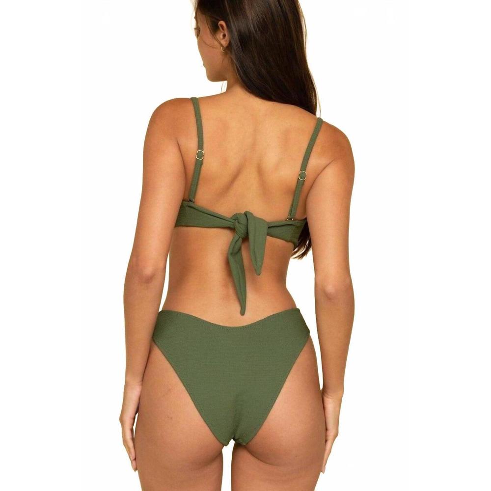 NEW MONTCE tori bandeau bikini top in olive micro scrunch - Picture 2 of 10